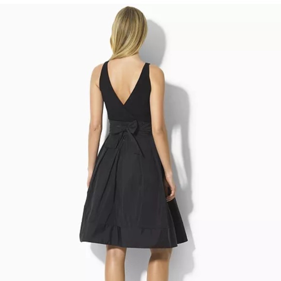 Lauren Ralph Lauren Petites Pleated Cocktail Dress Black Taffeta - Picture 6 of 11